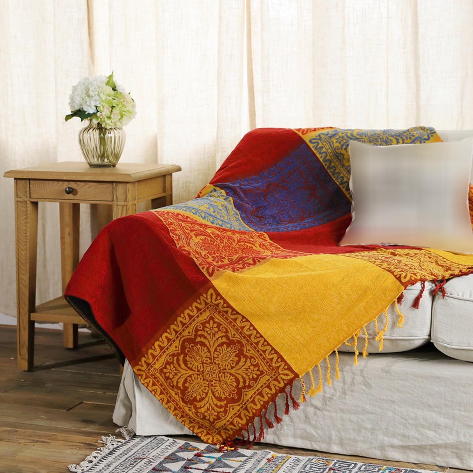 Amazon｜マルチカバー インド綿100％ タッセル フリンジ ベッド